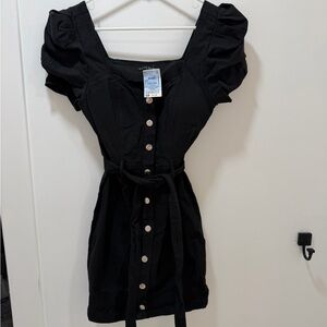 Haute Monde Black Mini Dress with Button Detail